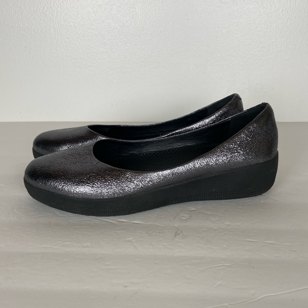 Fitflop‎ Superballerina Metallic Slip On Shoes Size 8.5 Gray Comfort Platform